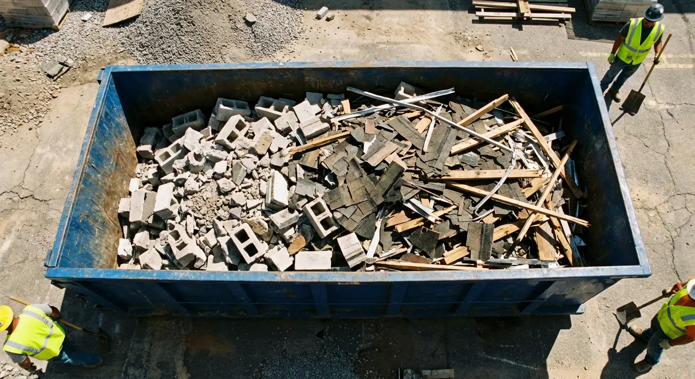Roll-off dumpster loaded with construction debris in Loveland, CO