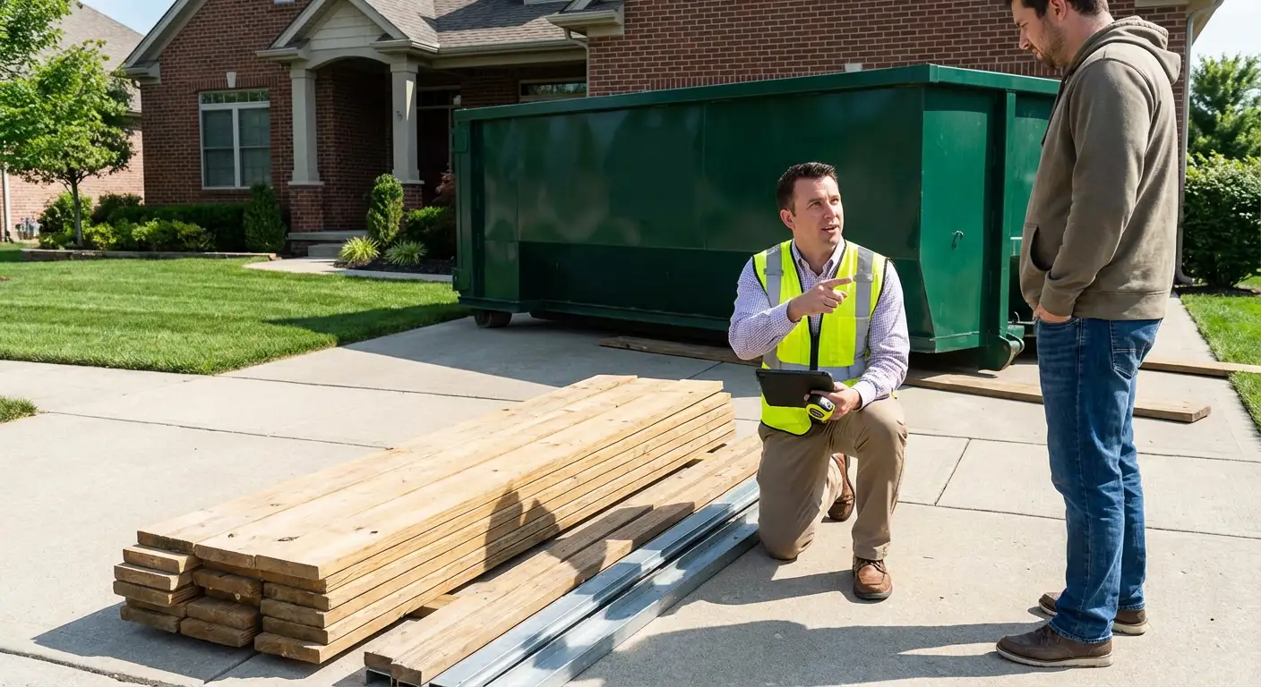 Dumpster rental delivery truck in Loveland