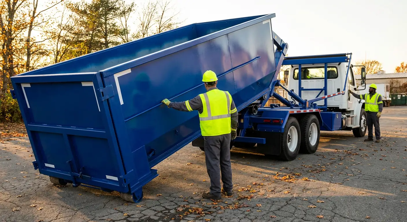 Commercial roll-off dumpster delivery truck in Loveland, CO
